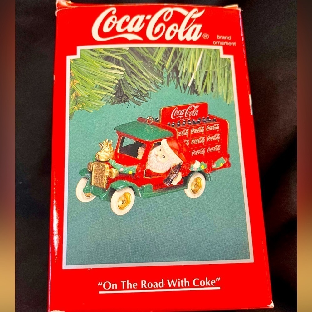 Vtg 1994 Enesco Coca Cola On The Road With Coke Santa Truck Christmas Ornament